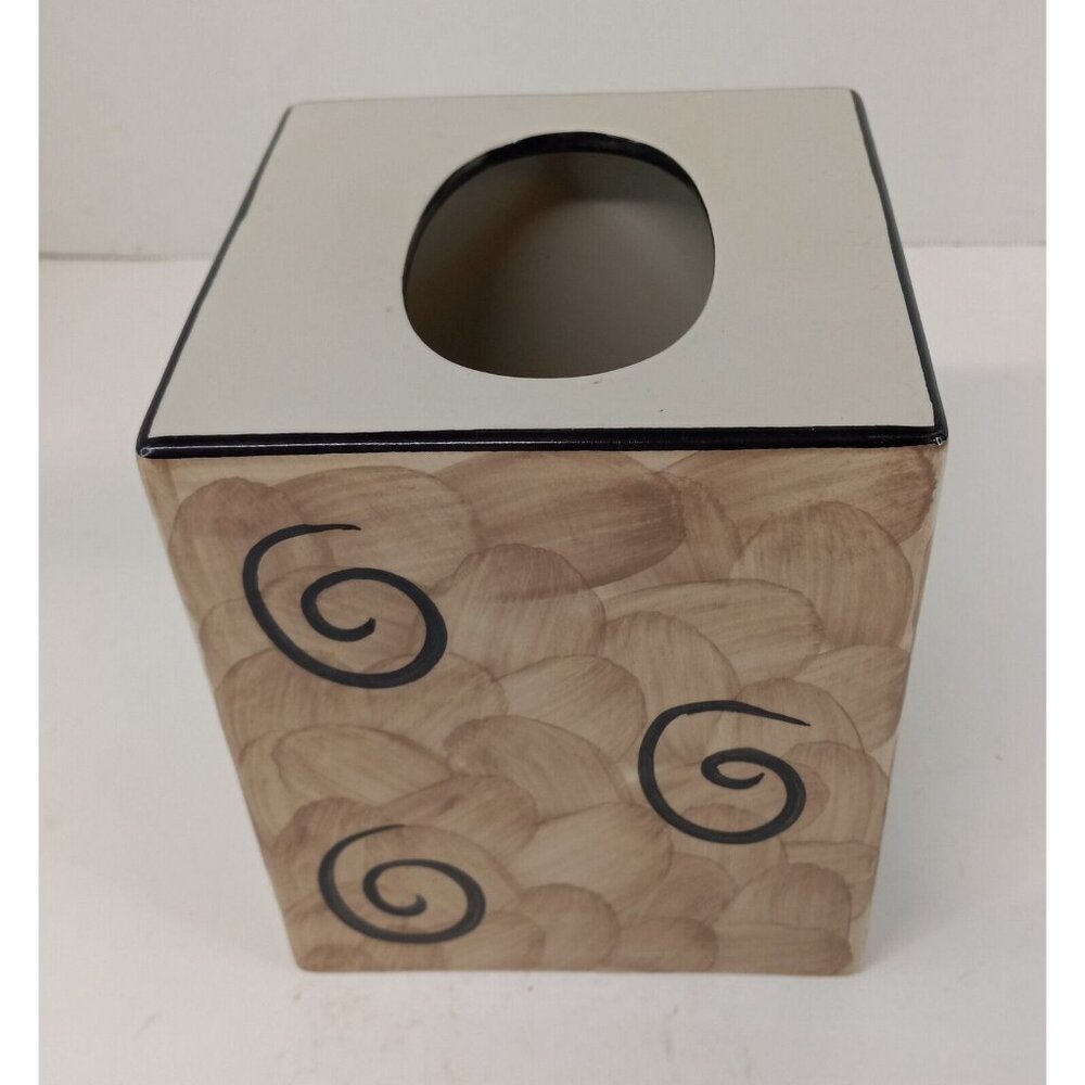 R B Alcobaca Tissue Box Cover Ceramic 4.75" x 4.75" x 5.75" Brown Decorative GUC - Picture 9 of 11